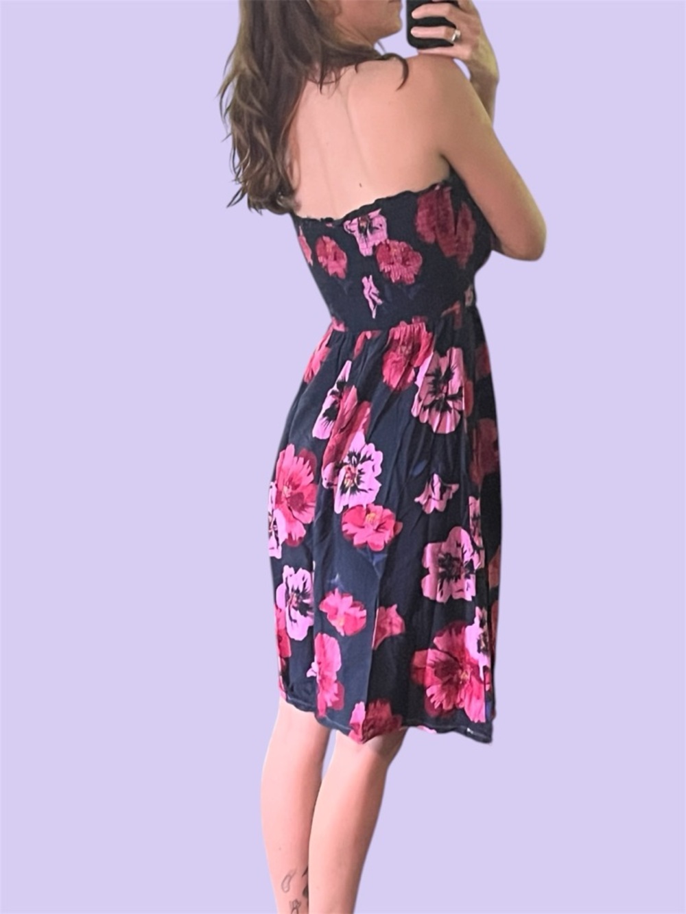 Strapless Black Dress with Pink Floral Print - Picture 4 of 5